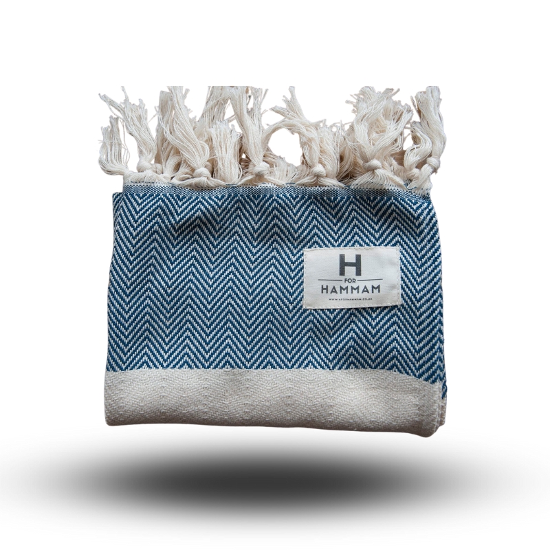 Herringbone Hand Towel Blue Grey H for Hammam Turkish Hammam