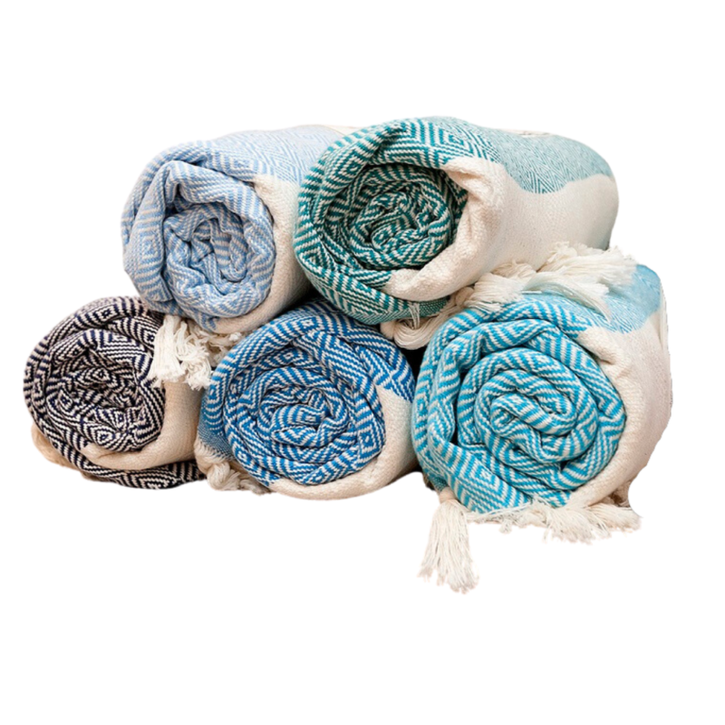 Hammam Towels rolled up stacked for bathroom